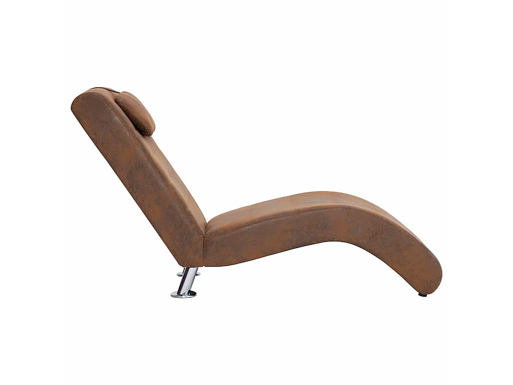 Chaise longue avec oreiller marron Similicuir daim