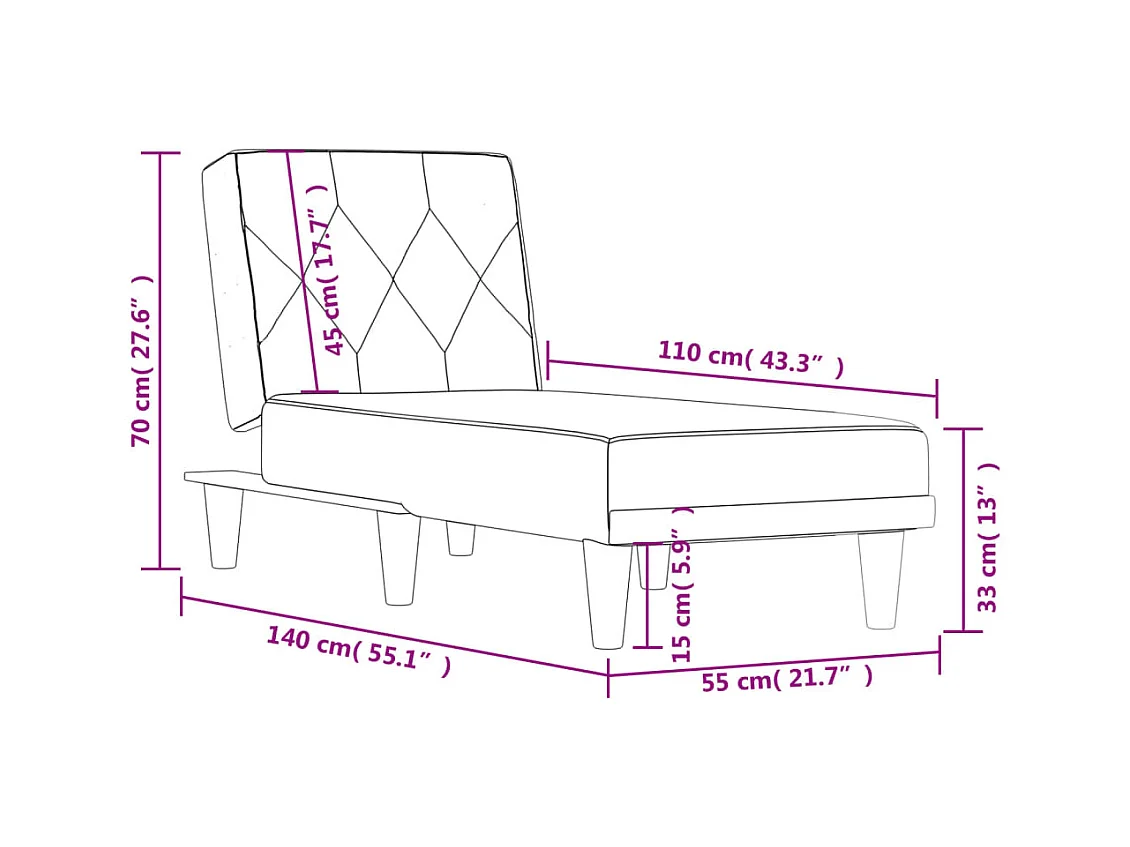 Chaise longue veludo cinzento-escuro
