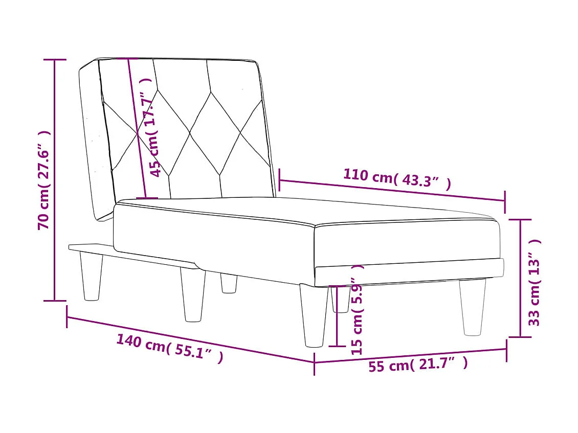Chaise longue gris foncé velours