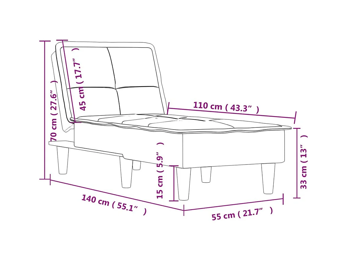 Chaise longue fluweel geel