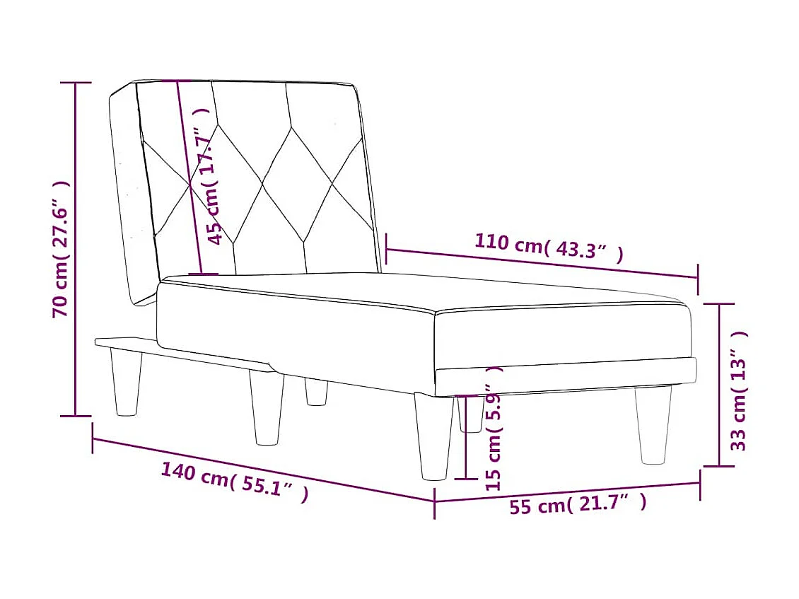 Chaise longue vert foncé velours