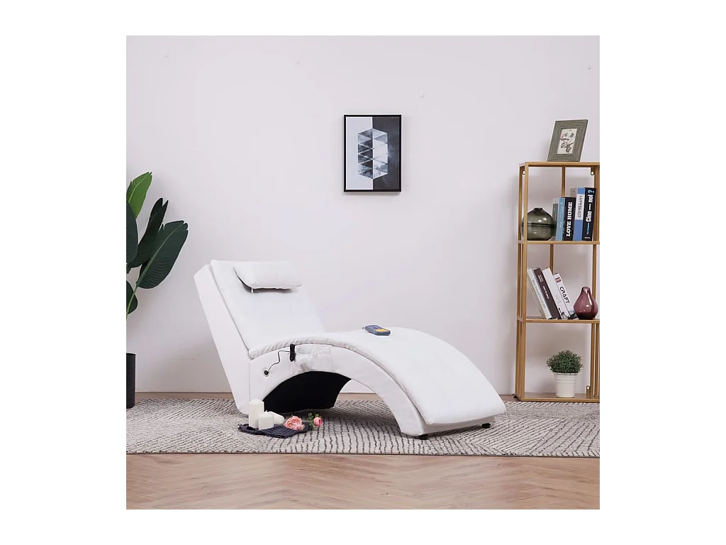 Chaise longue de massage avec oreiller Blanc Similicuir