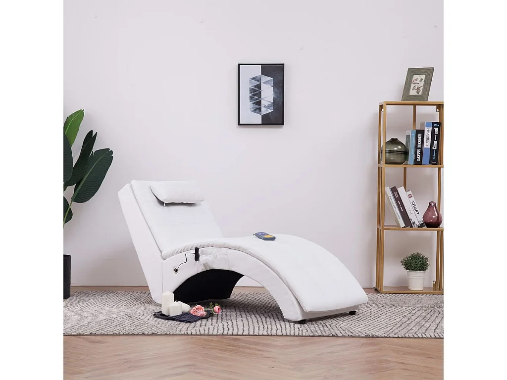 Massage Chaiselongue mit Kissen Weiß Kunstleder