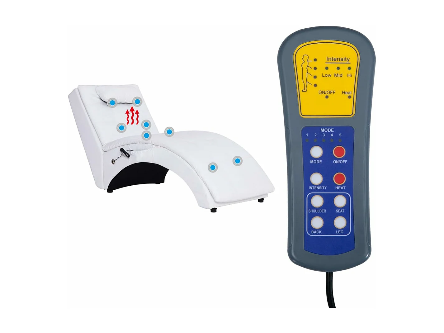 Massage Chaiselongue mit Kissen Weiß Kunstleder