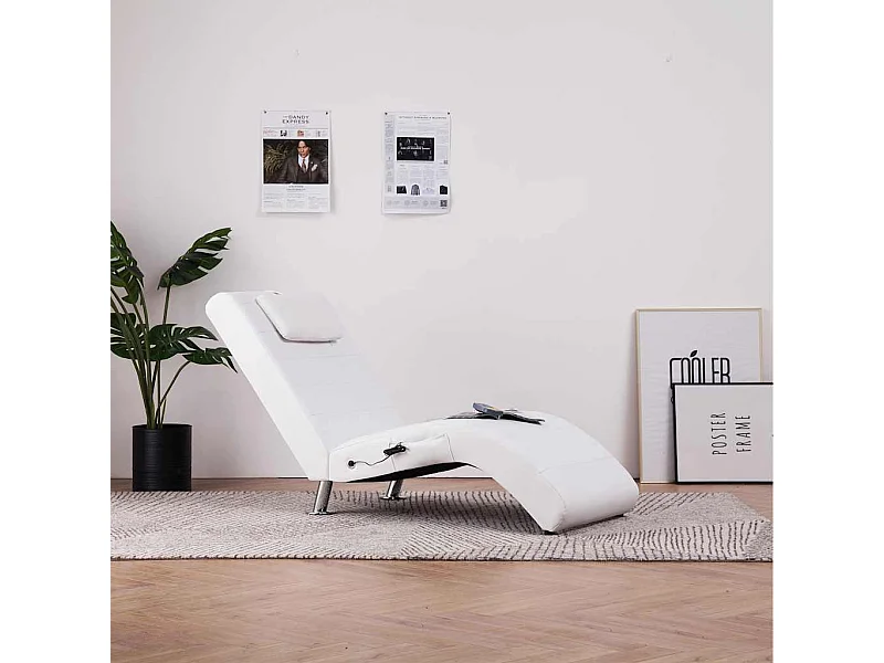 Chaise longue de massage avec oreiller Blanc Similicuir