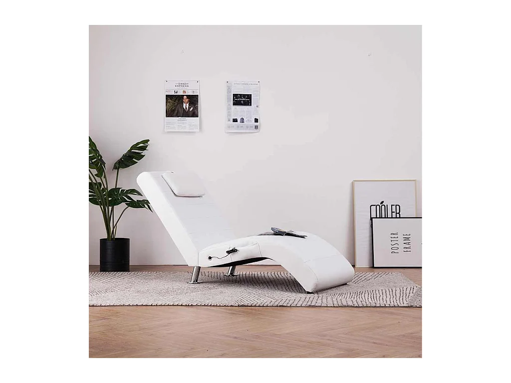 Chaise longue de massage avec oreiller Blanc Similicuir