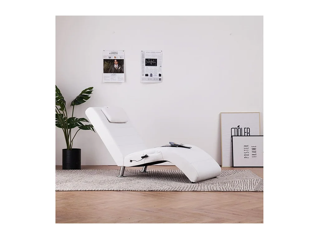 Massage chaise longue met kussen kunstleer wit