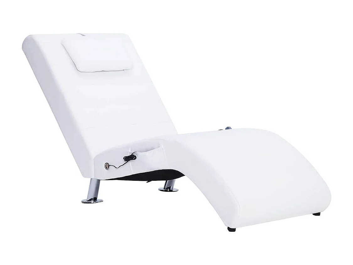 Massage chaise longue met kussen kunstleer wit