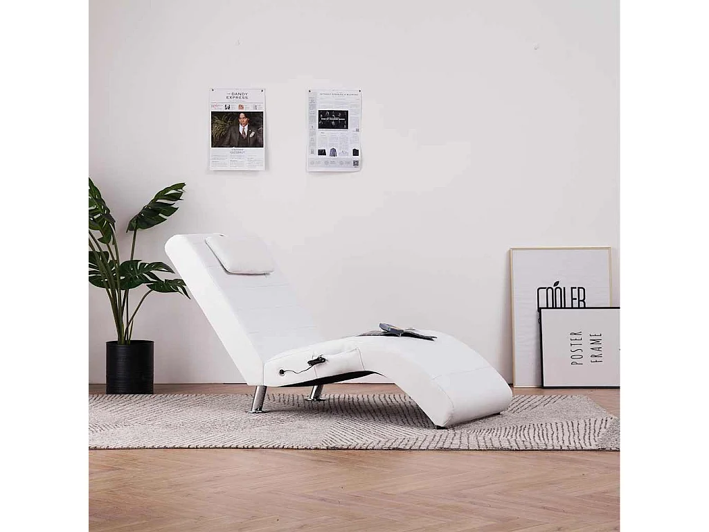 Massage chaise longue met kussen kunstleer wit