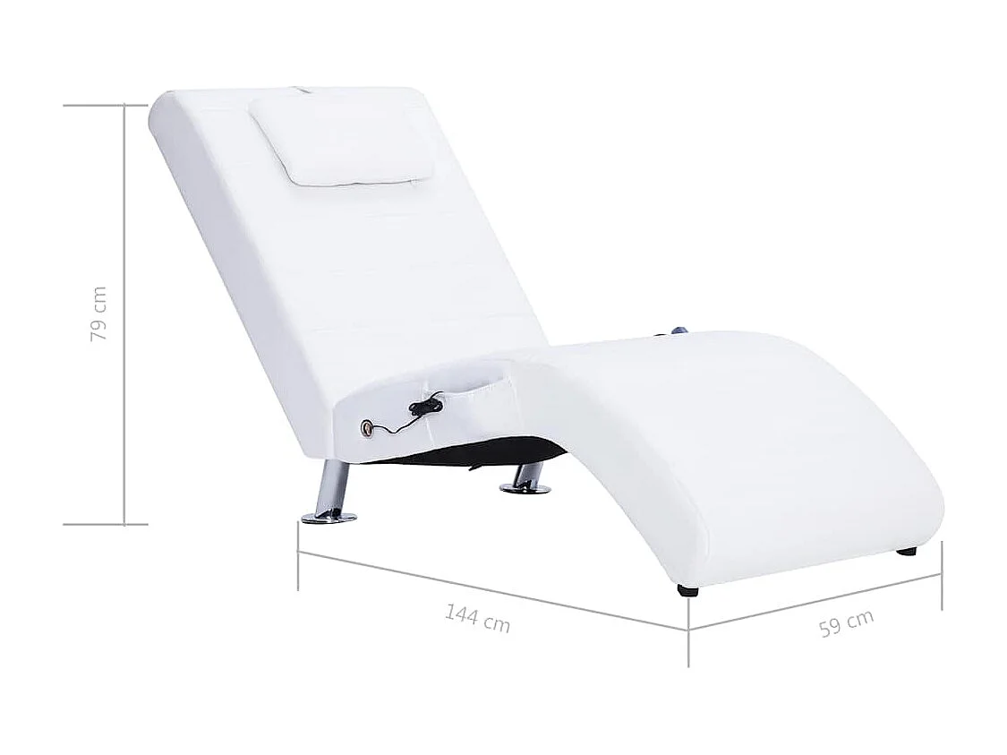 Massage chaise longue met kussen kunstleer wit