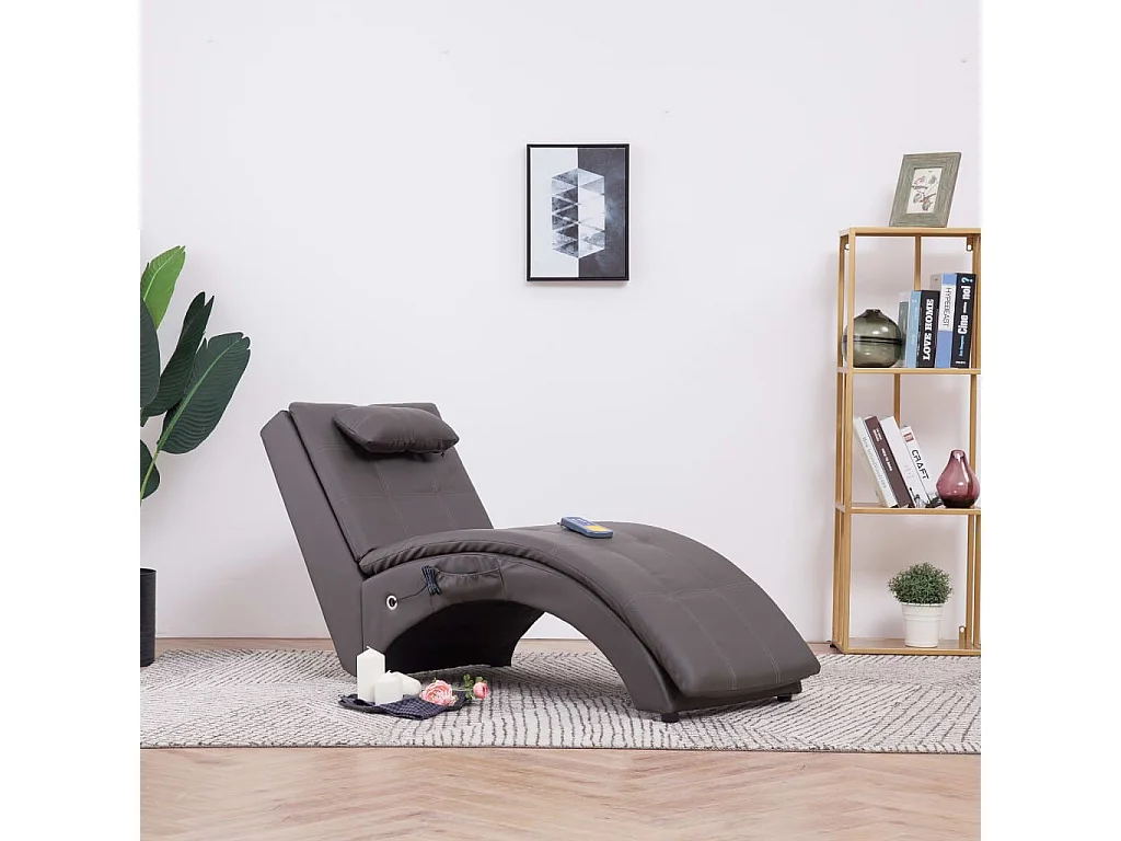 Massage Chaiselongue mit Kissen Grau Kunstleder