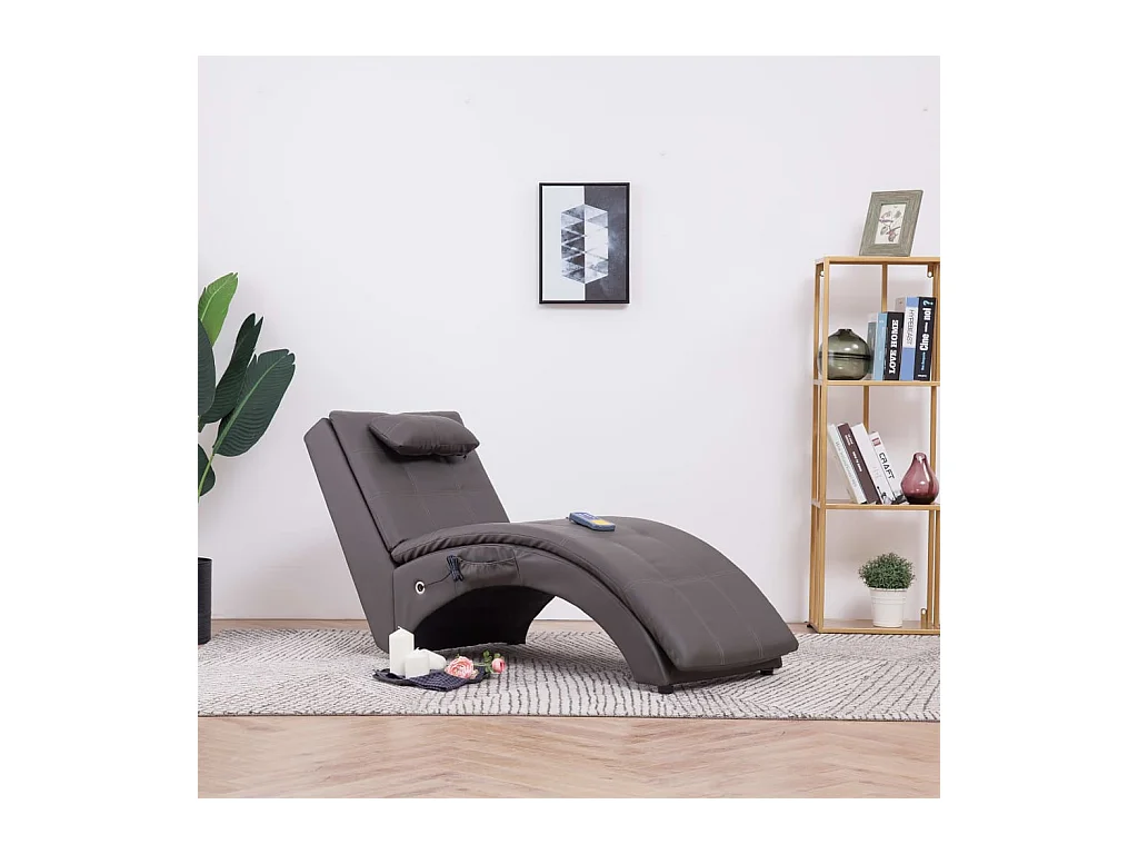 Chaise longue de massage avec oreiller Gris Similicuir