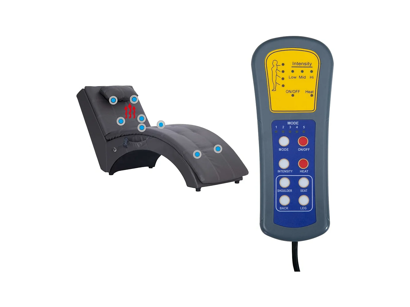 Massage Chaiselongue mit Kissen Grau Kunstleder