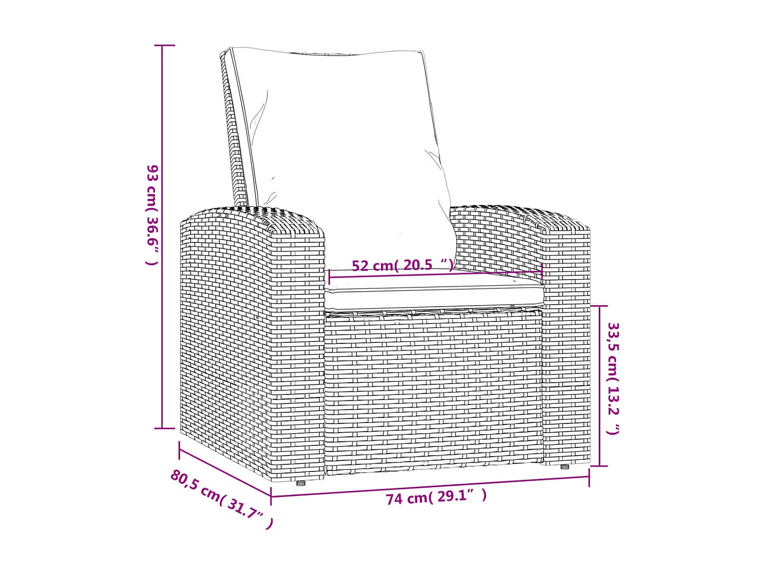 Gartensessel Verstellbar mit Kissen Grau Poly Rattan