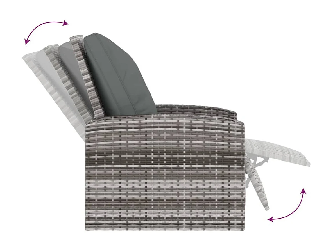Fauteuil inclinable de jardin avec coussins gris résine tressée