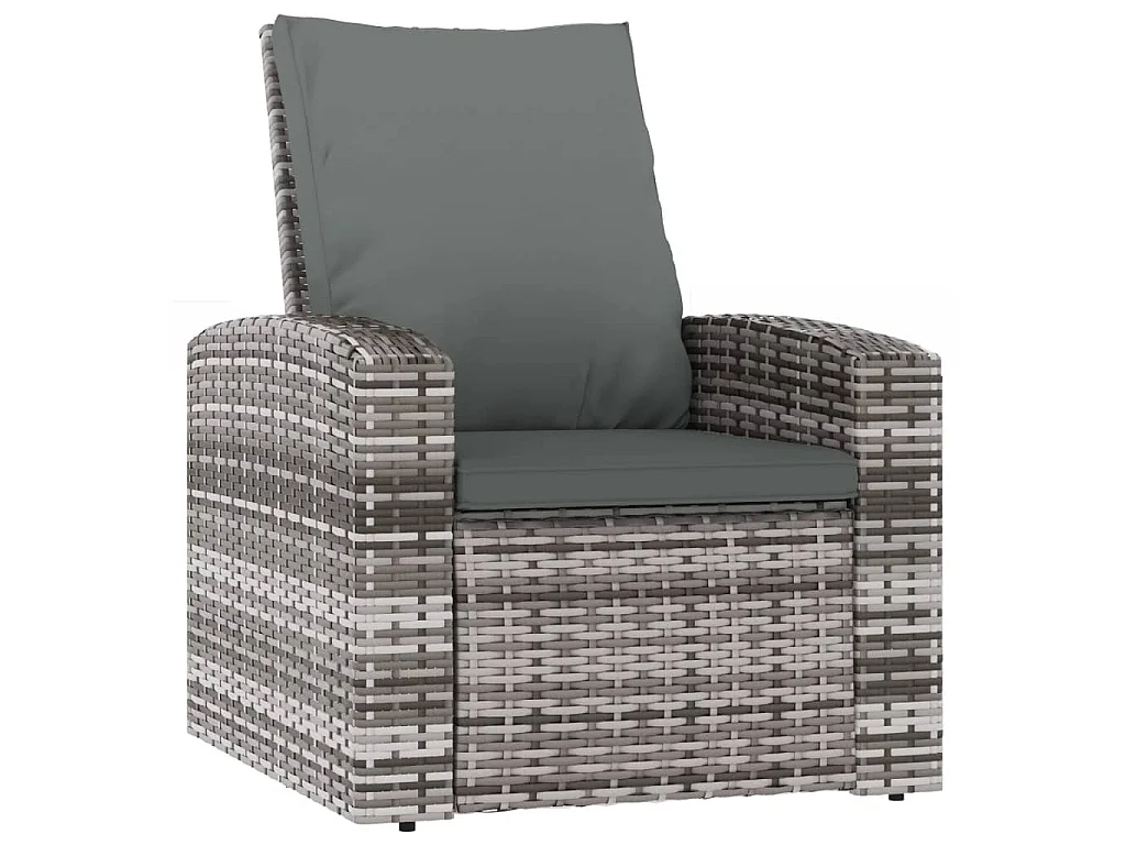 Cadeira de jardim reclinável com almofadões vime PE cinzento