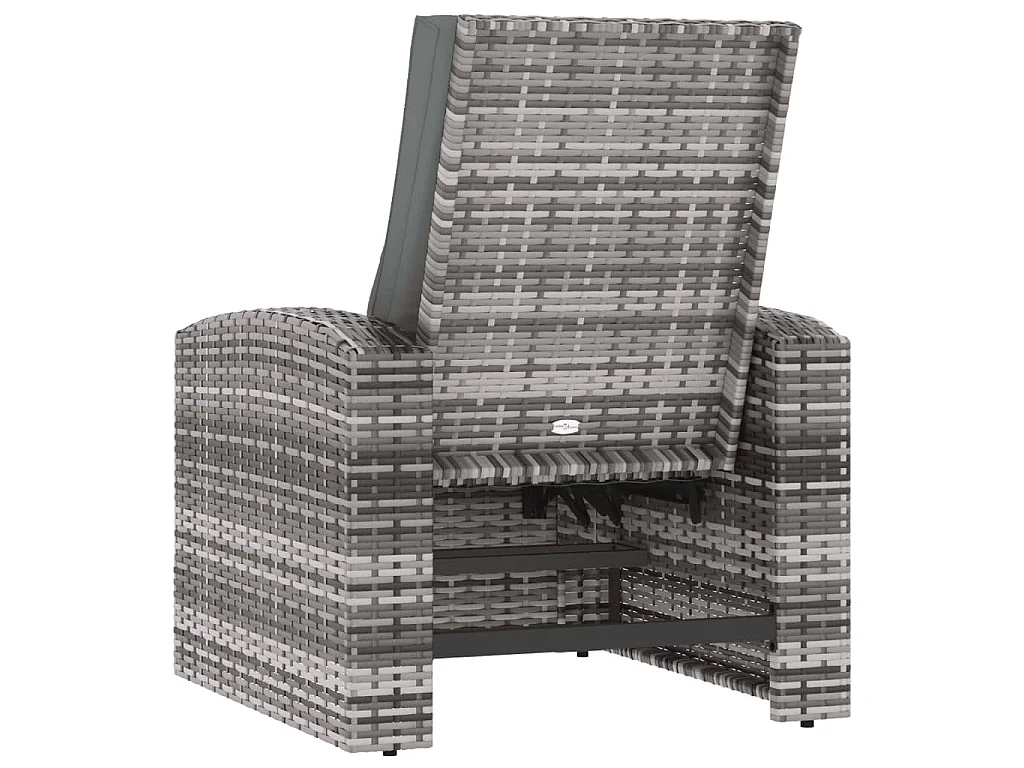 Cadeira de jardim reclinável com almofadões vime PE cinzento