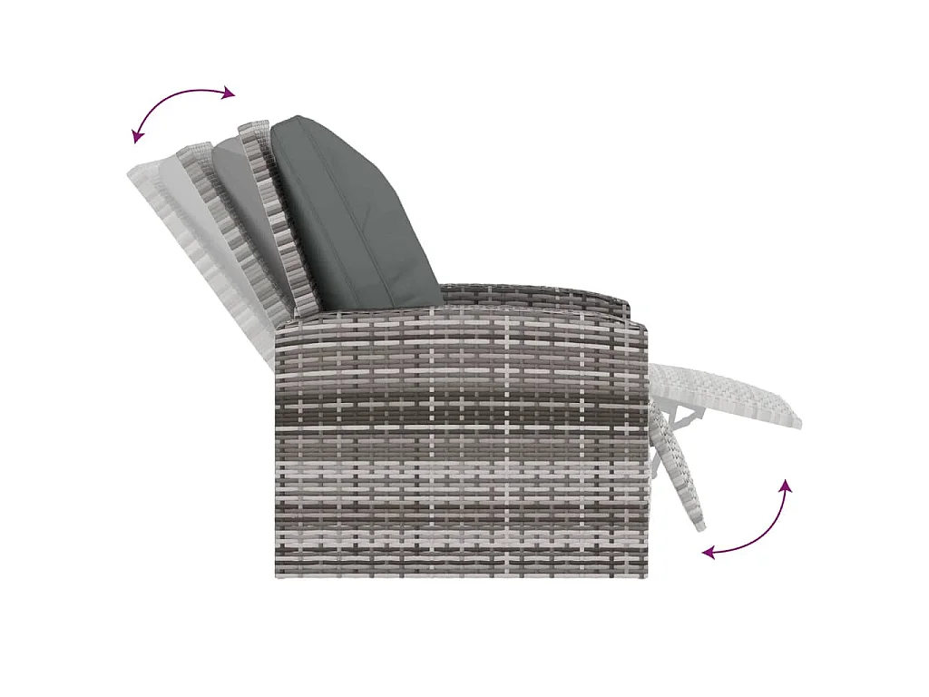 Cadeira de jardim reclinável com almofadões vime PE cinzento