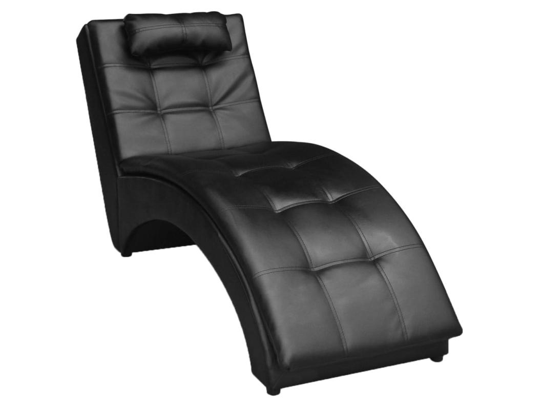 Chaise longue met kussen kunstleer zwart