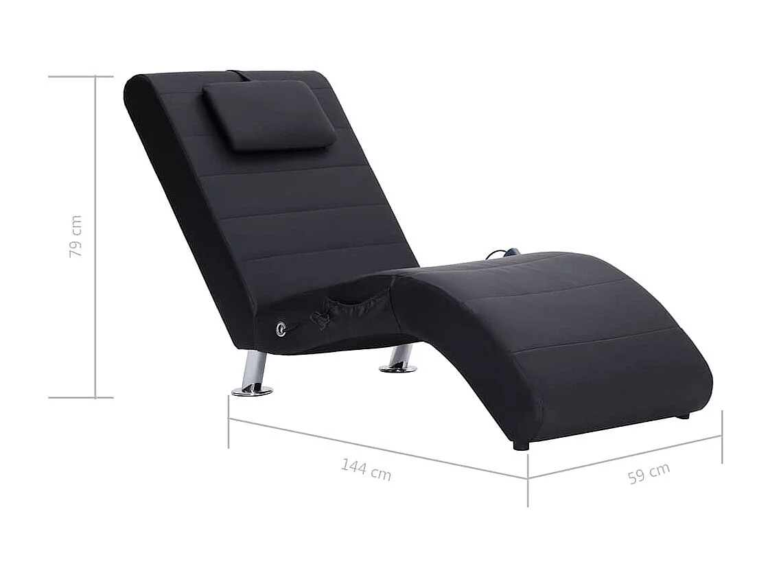 Chaise longue de massage avec oreiller Noir Similicuir