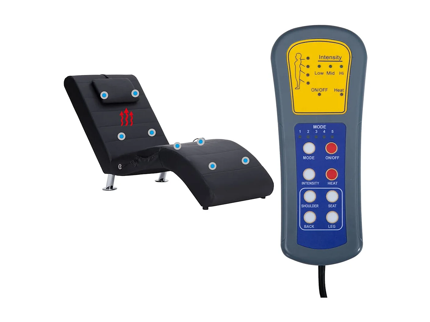 Chaise longue de massage avec oreiller Noir Similicuir