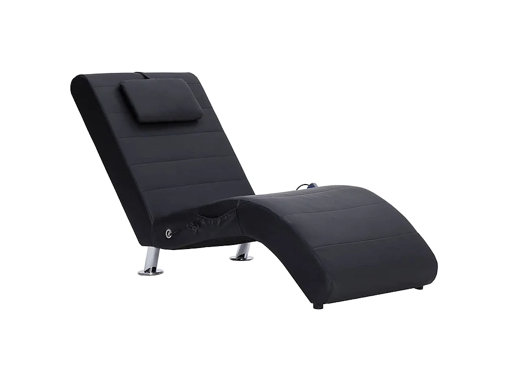 Massage chaise longue met kussen kunstleer zwart