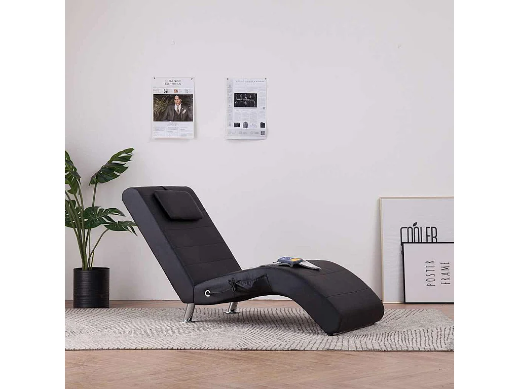 Massage chaise longue met kussen kunstleer zwart