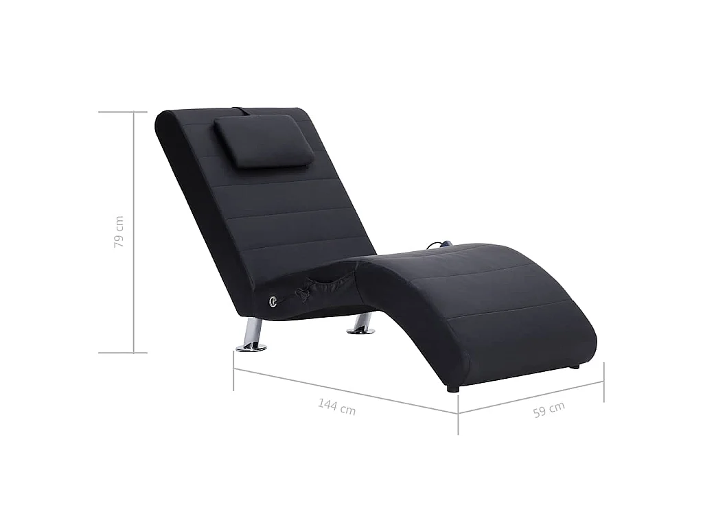 Massage chaise longue met kussen kunstleer zwart