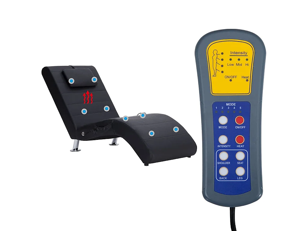 Massage chaise longue met kussen kunstleer zwart