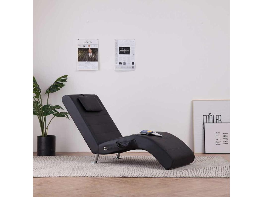 Chaise longue de massagem c/ almofada couro artificial preto