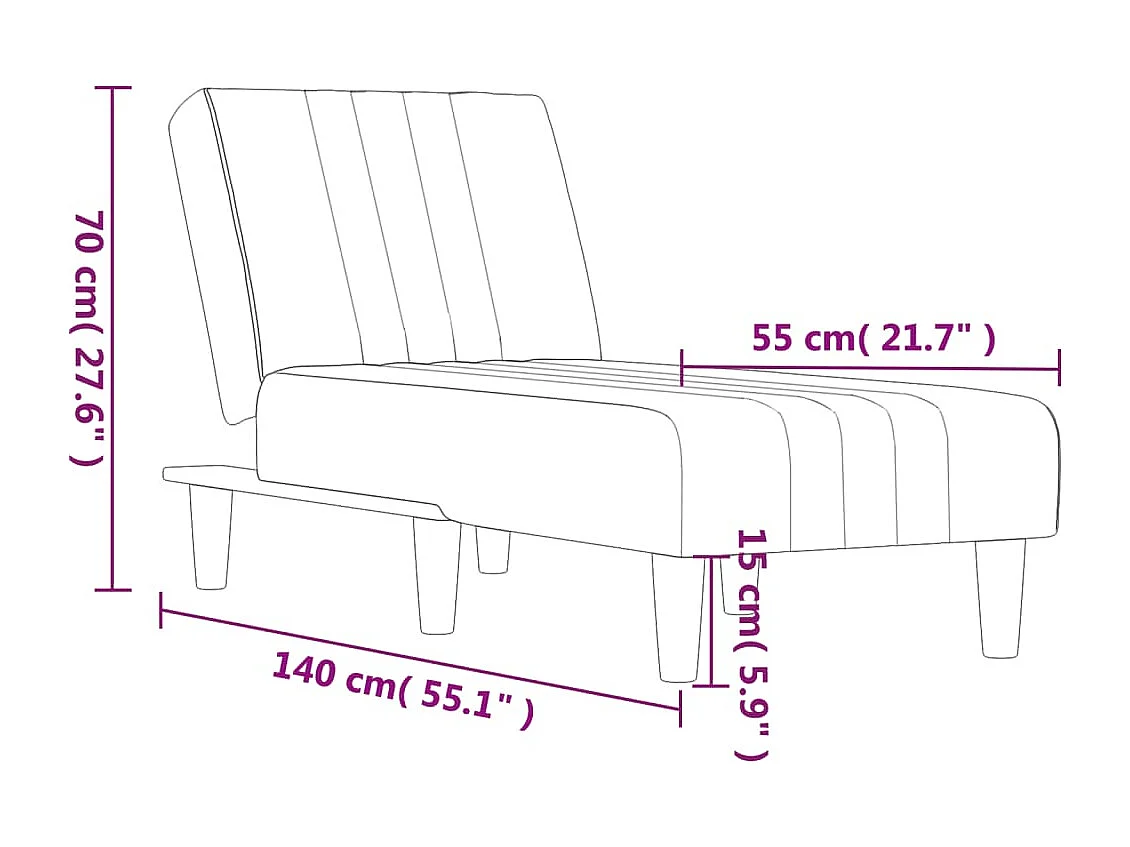 Chaise longue gris clair velours