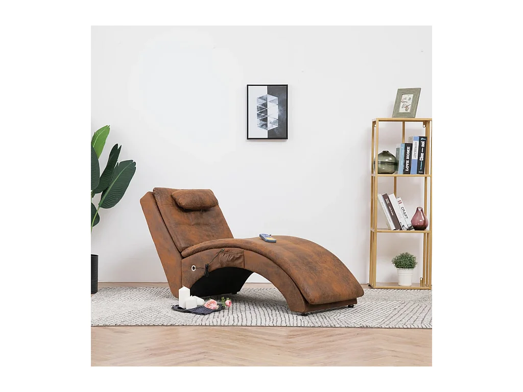 Massage chaise longue met kussen kunstsuède bruin