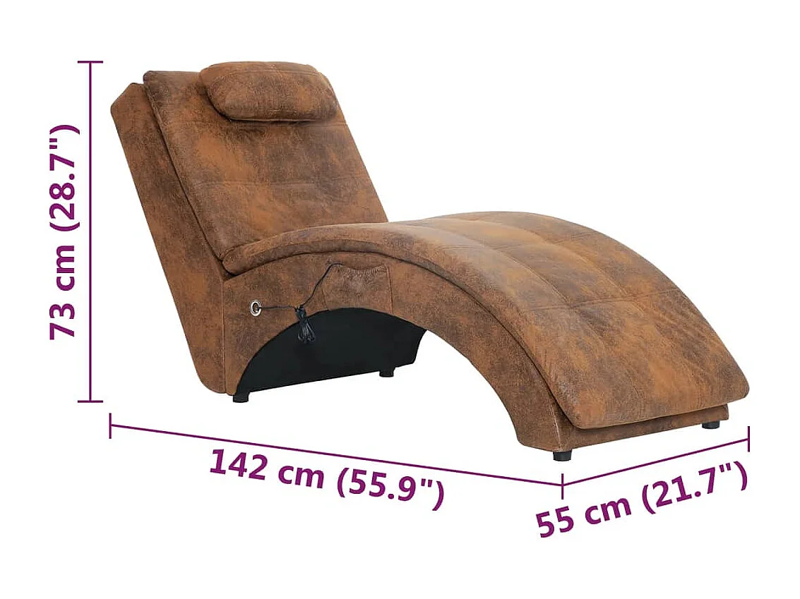 Chaise longue de massage avec oreiller Marron Similicuir daim