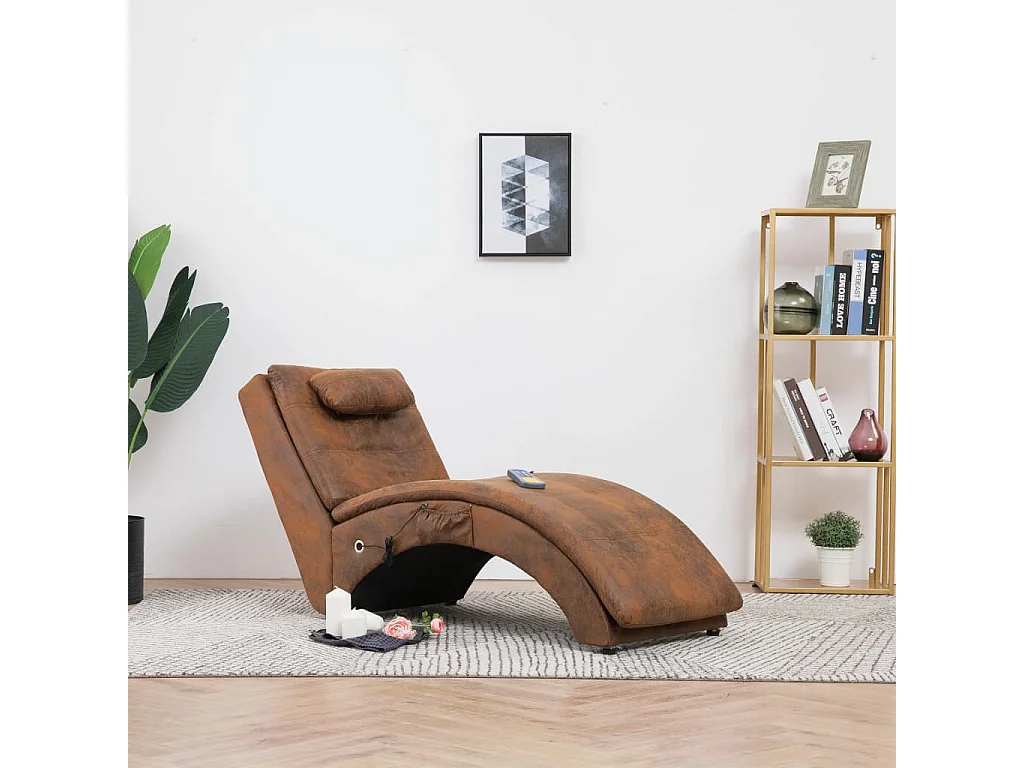 Chaise longue de massage avec oreiller Marron Similicuir daim