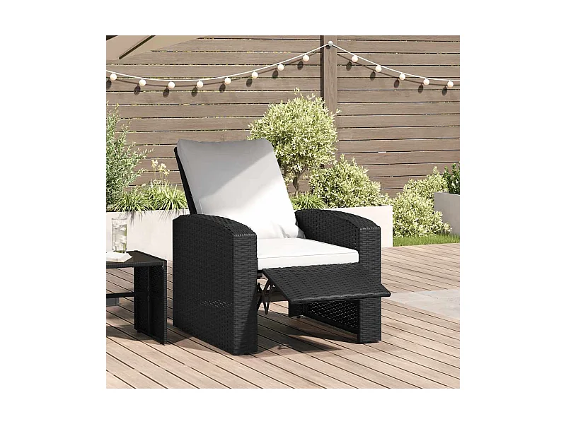 Gartensessel Verstellbar mit Kissen Schwarz Poly Rattan
