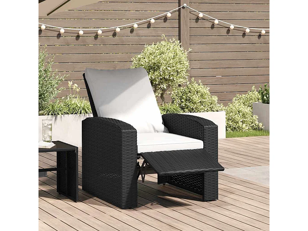 Fauteuil inclinable de jardin avec coussins noir résine tressée