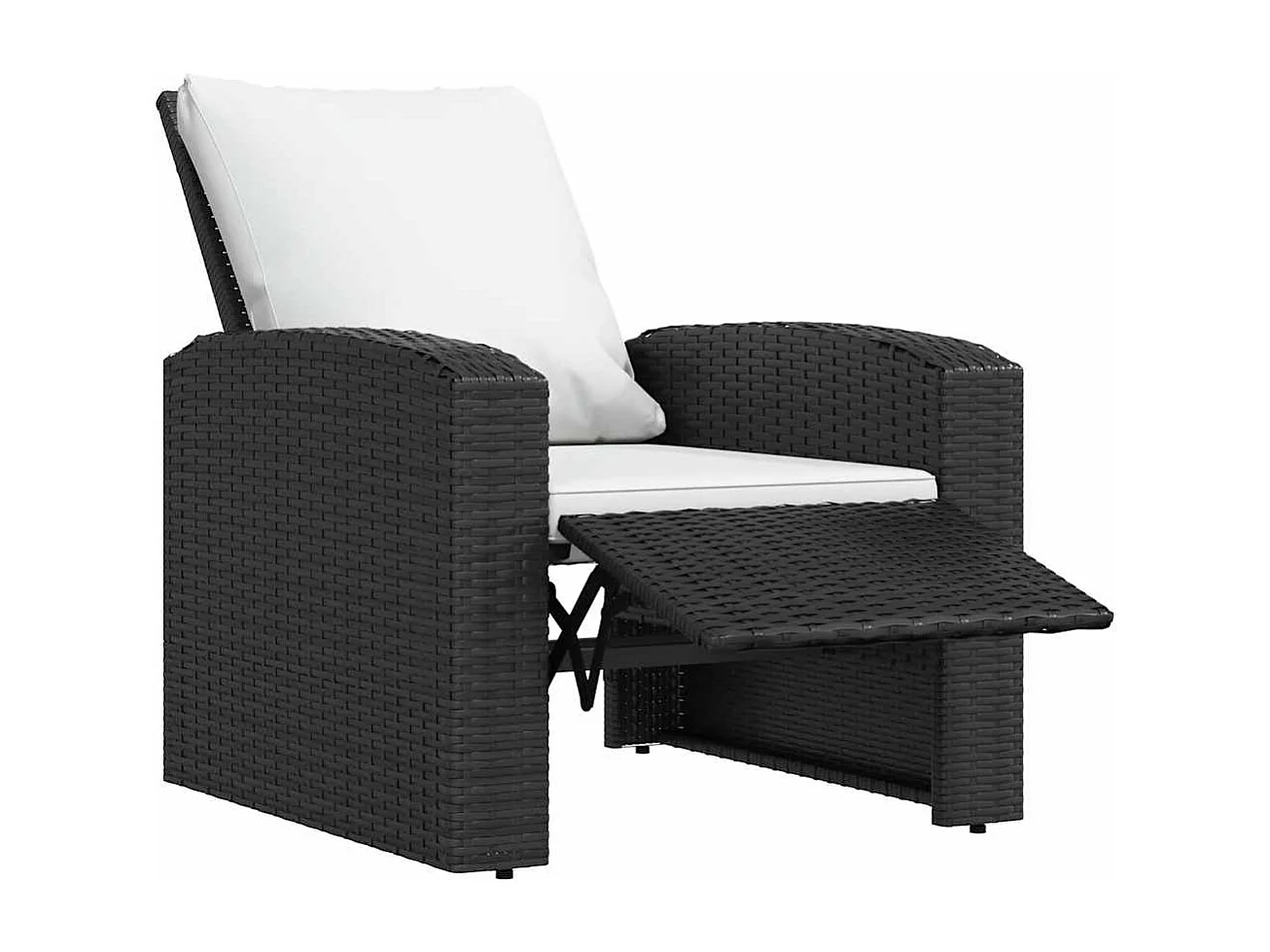 Fauteuil inclinable de jardin avec coussins noir résine tressée