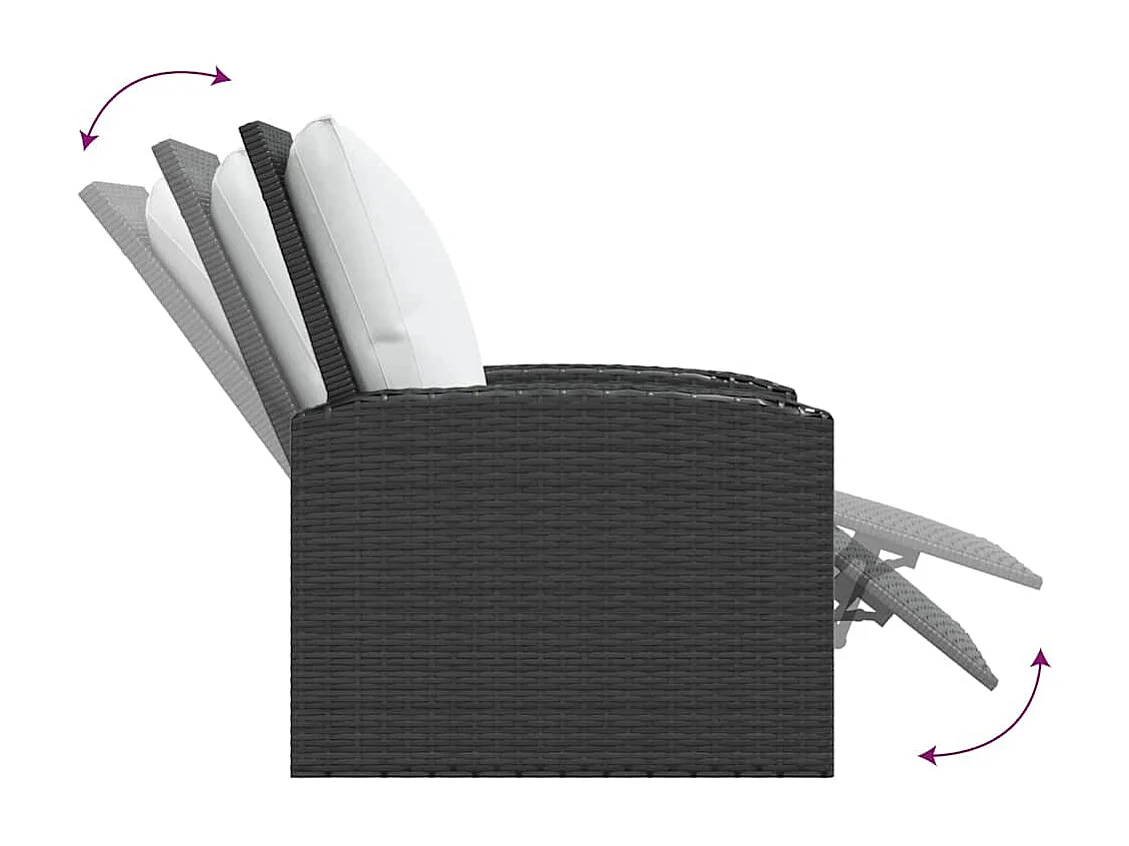 Fauteuil inclinable de jardin avec coussins noir résine tressée