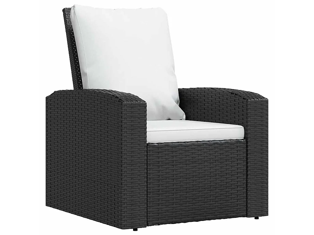 Gartensessel Verstellbar mit Kissen Schwarz Poly Rattan