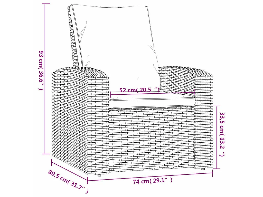 Gartensessel Verstellbar mit Kissen Schwarz Poly Rattan