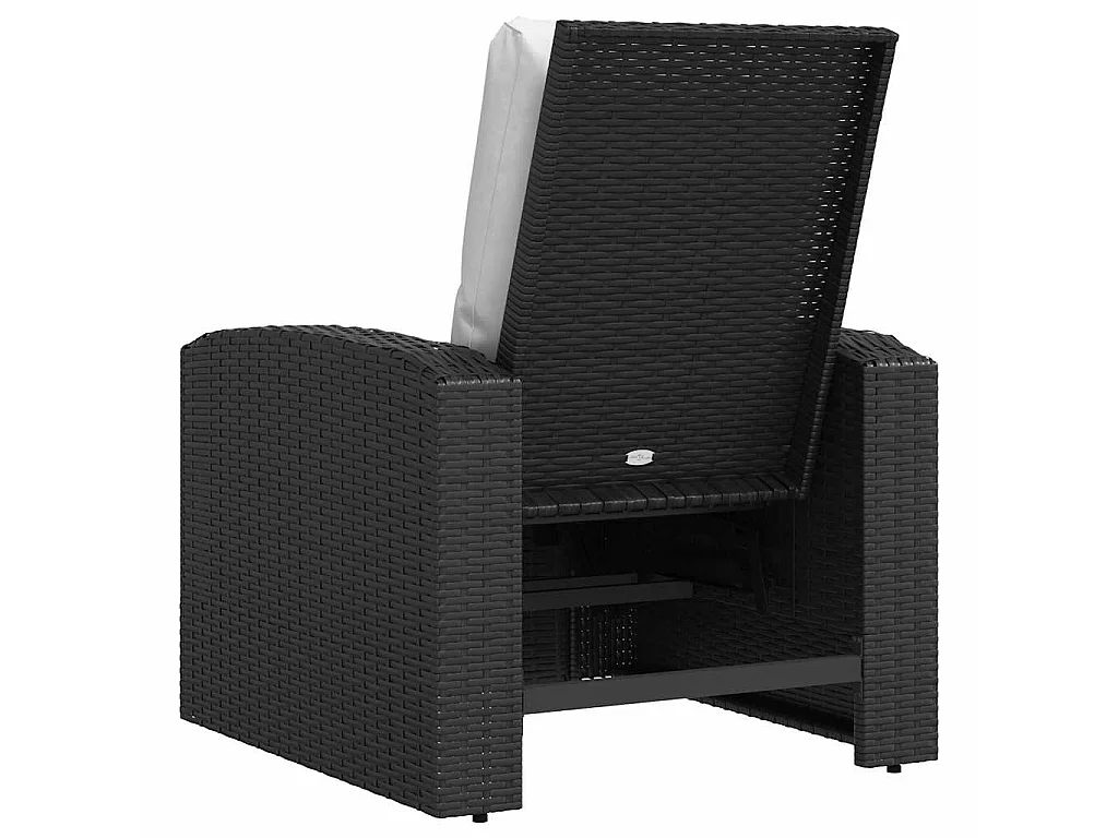 Gartensessel Verstellbar mit Kissen Schwarz Poly Rattan