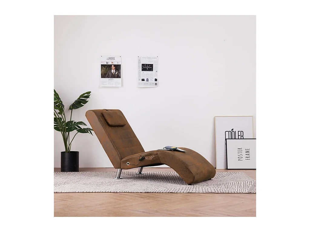 Chaise longue de massage avec oreiller Marron Similicuir daim