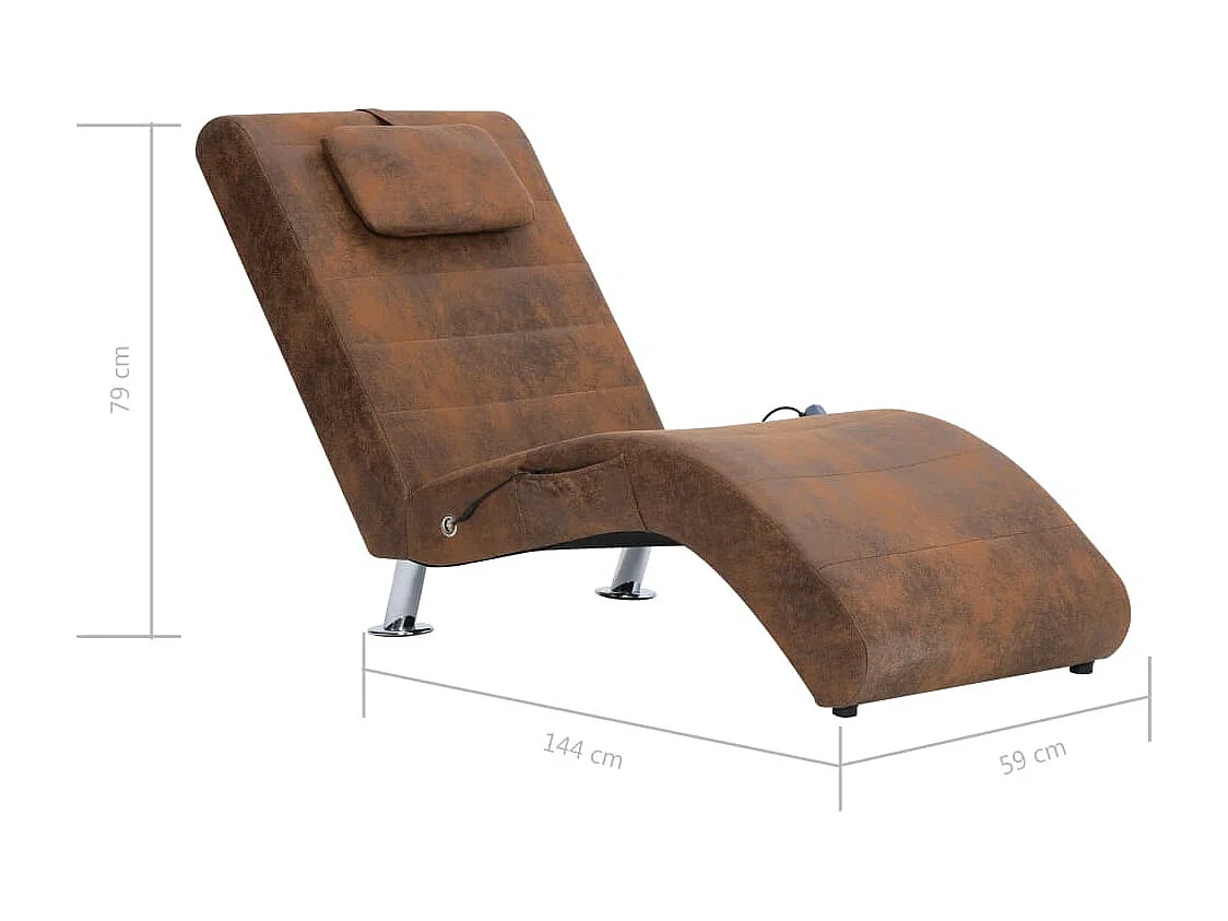 Massage Chaiselongue mit Kissen Braun Wildleder-Optik