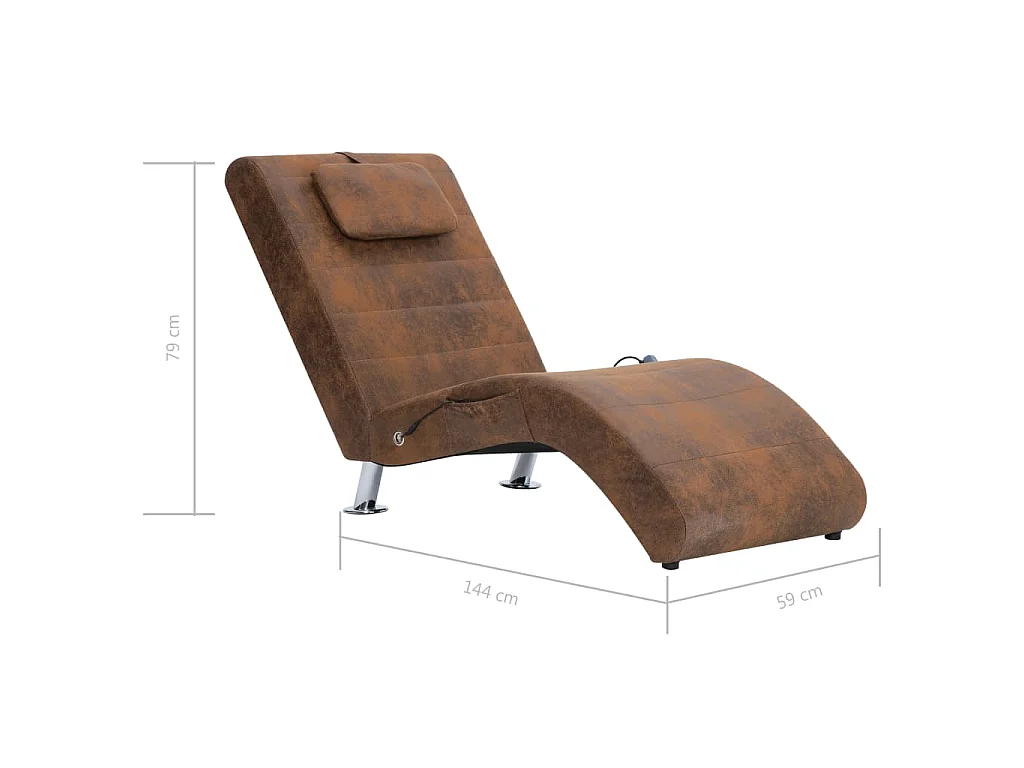 Massage Chaiselongue mit Kissen Braun Wildleder-Optik