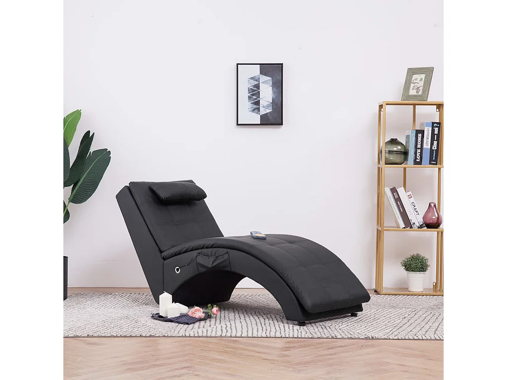 Chaise longue de massage avec oreiller Noir Similicuir