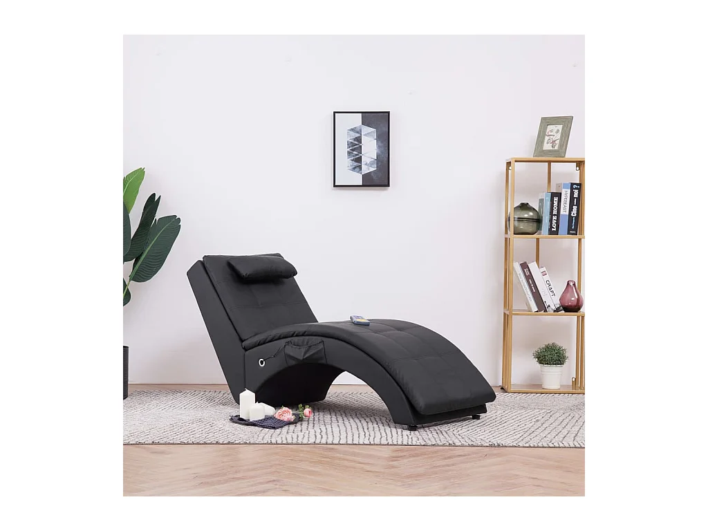 Massage Chaiselongue mit Kissen Schwarz Kunstleder