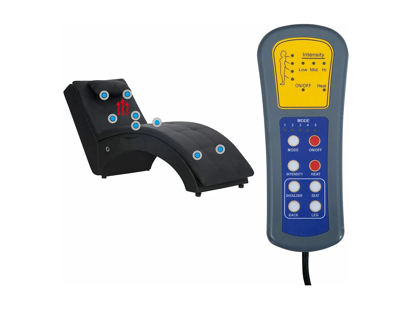 Massage Chaiselongue mit Kissen Schwarz Kunstleder