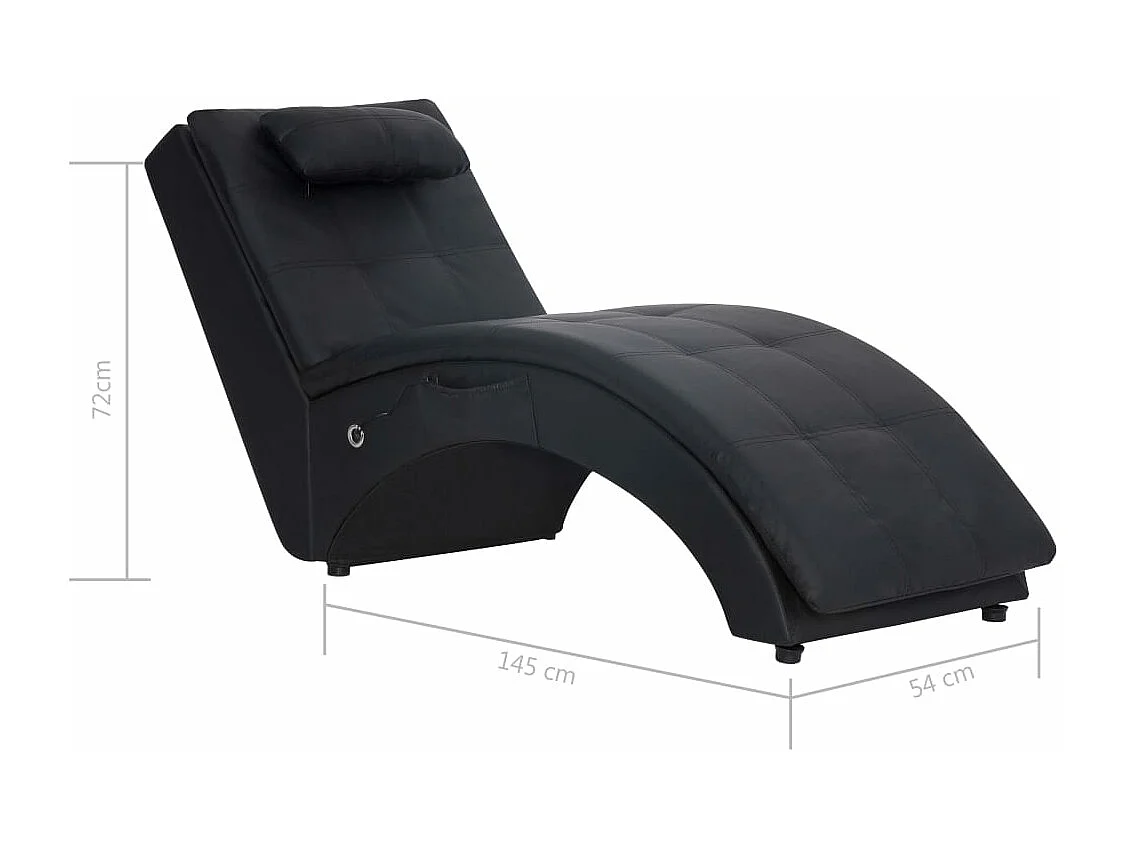 Massage Chaiselongue mit Kissen Schwarz Kunstleder