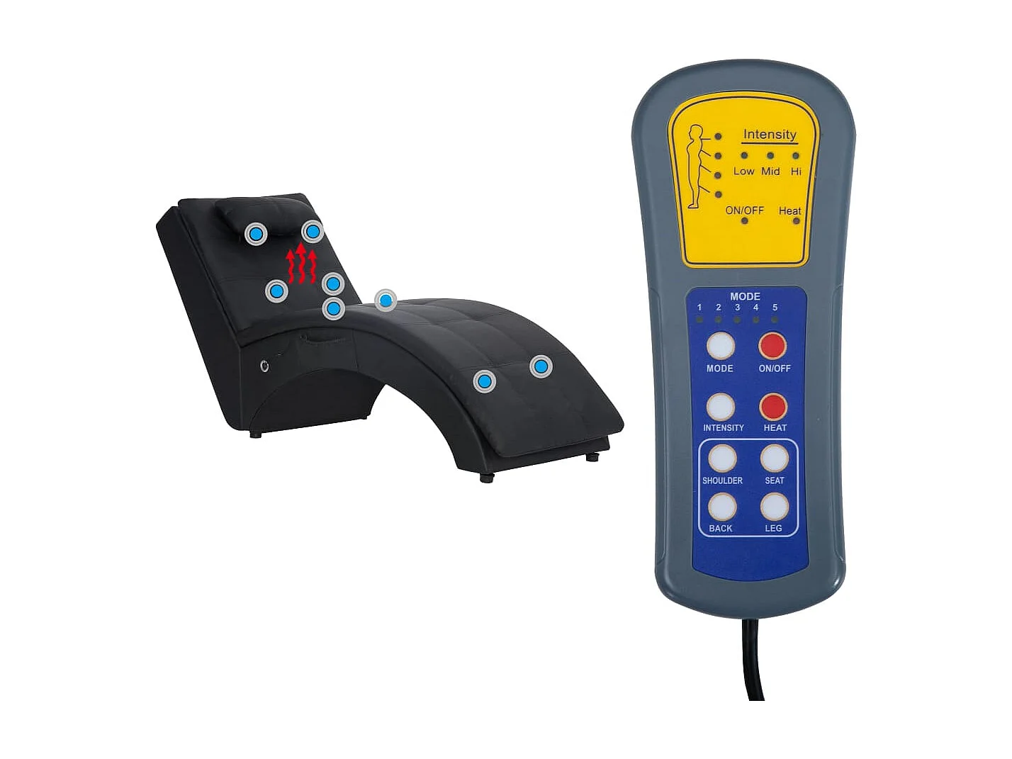 Chaise longue de massage avec oreiller Noir Similicuir