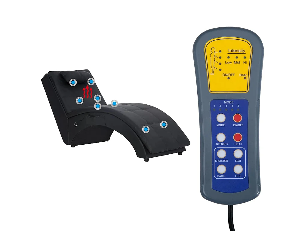 Chaise longue de massagem c/ almofada couro artificial preto